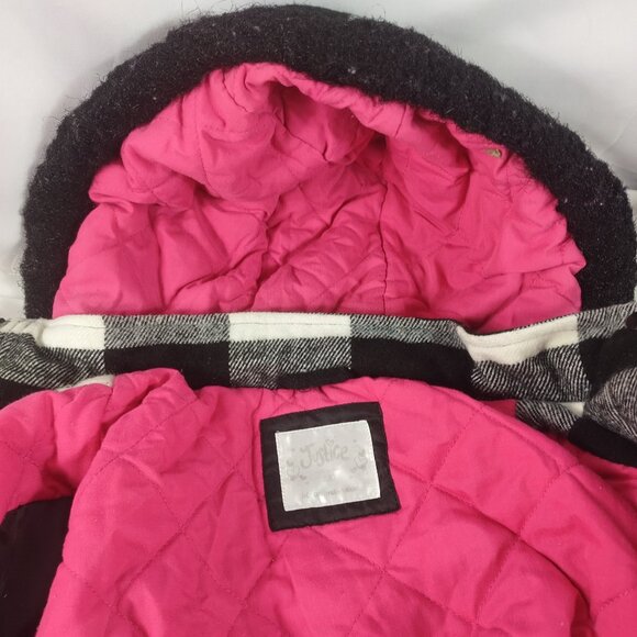 Justice Girls Hooded Heavyweight Coat Black/White Checkered Size 8/10 - Picture 4 of 9